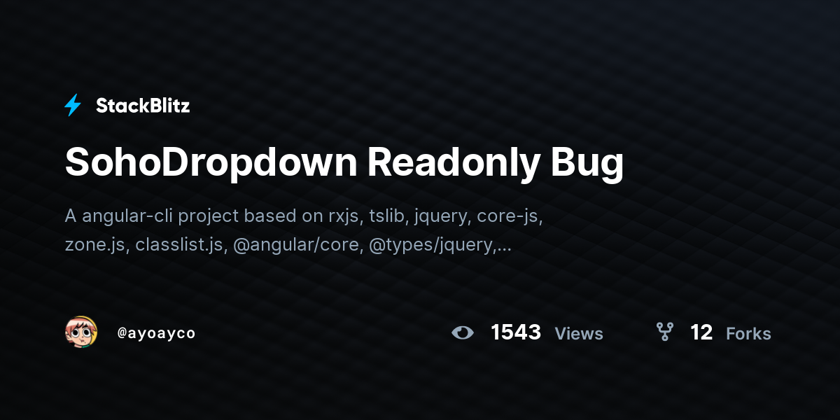 SohoDropdown Readonly Bug - StackBlitz