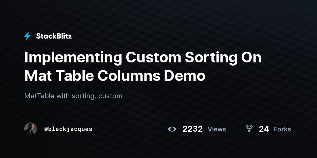 Implementing Custom Sorting On Mat Table Columns Demo - StackBlitz
