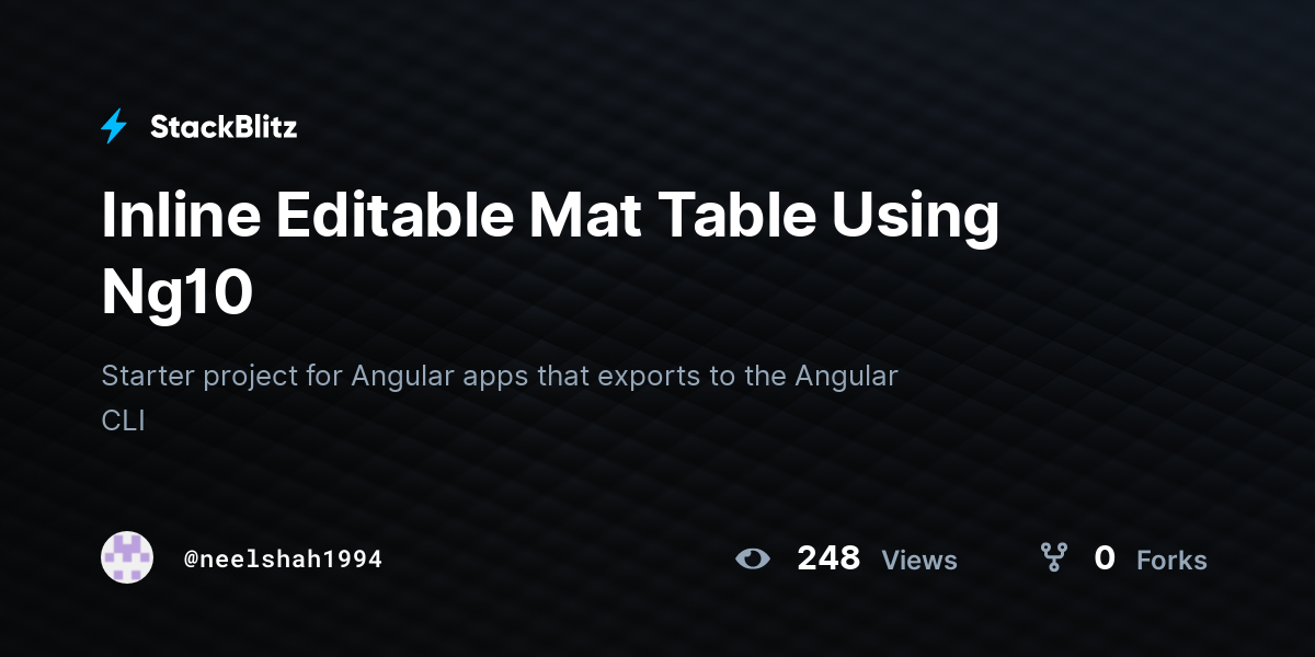 Inline Editable Mat Table Using Ng10 - StackBlitz