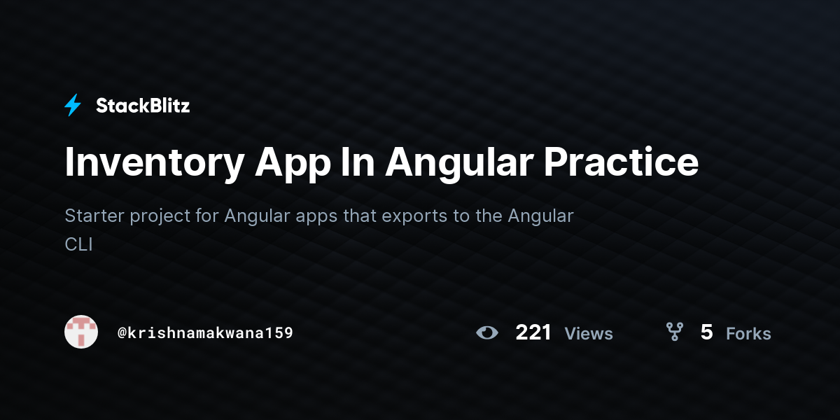 Inventory App In Angular Practice - StackBlitz