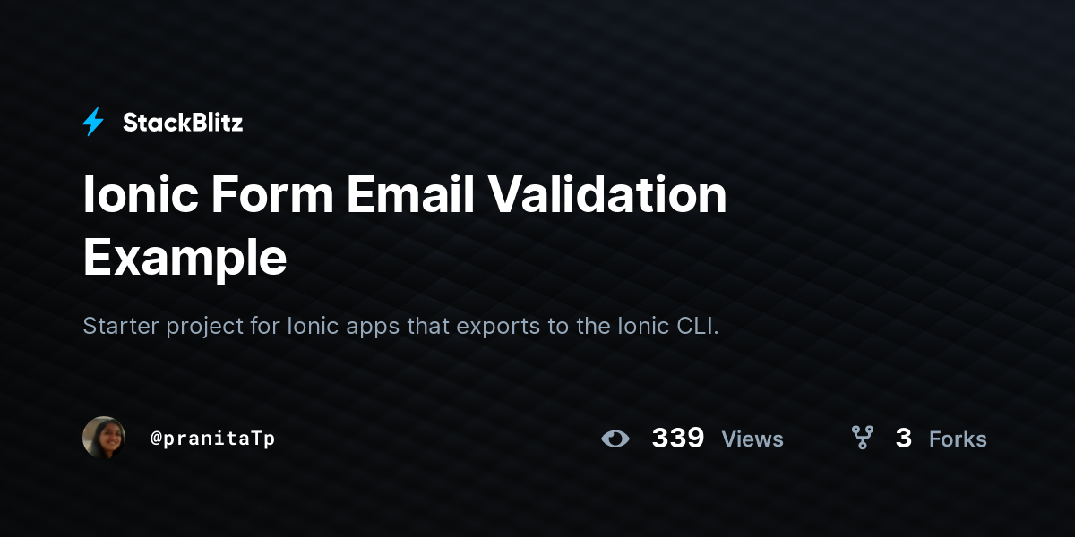 Ionic Form Email Validation Example - StackBlitz