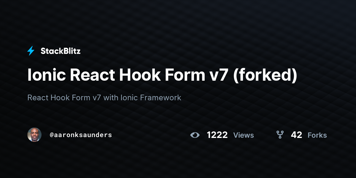 Ionic React Hook Form v7 (forked) - StackBlitz