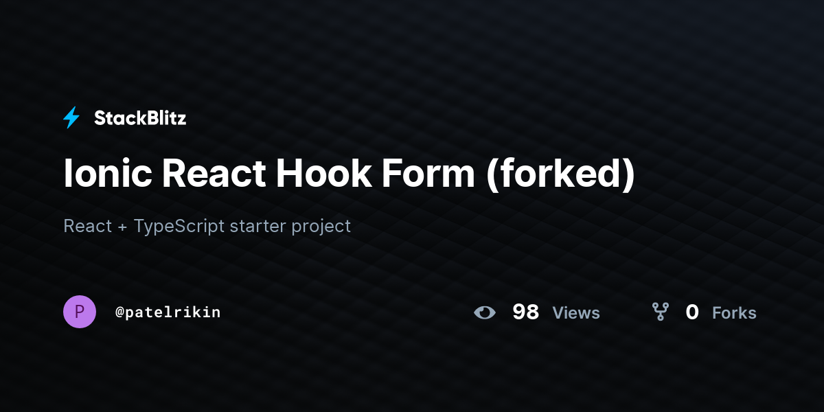 Ionic React Hook Form (forked) - StackBlitz