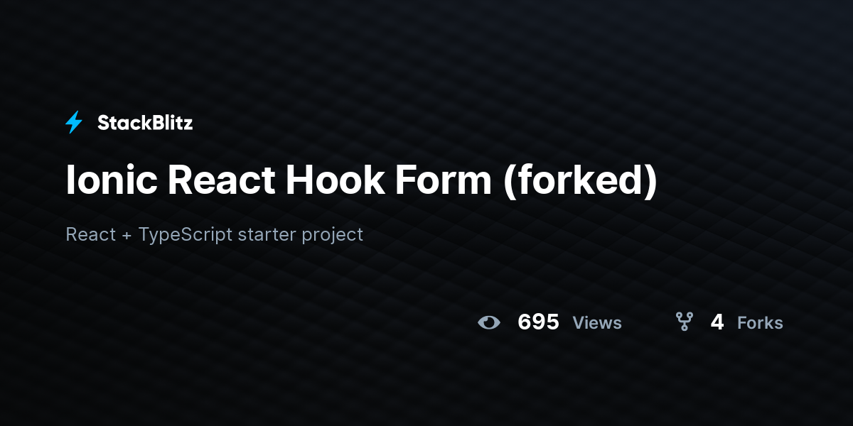 Ionic React Hook Form (forked) - StackBlitz