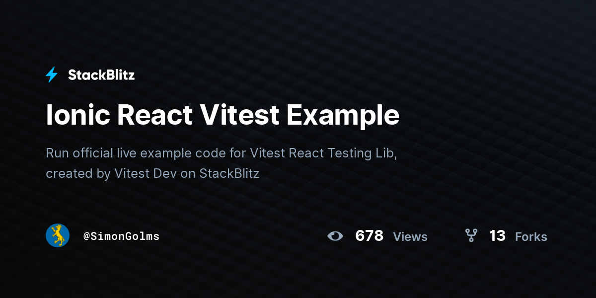 Ionic React Vitest Example - StackBlitz
