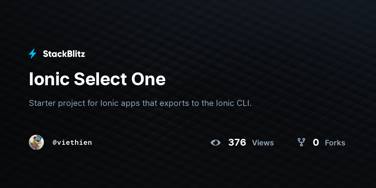 Ionic Select One - StackBlitz