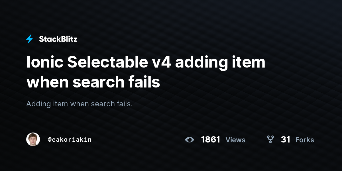 Ionic Selectable v4 adding item when search fails - StackBlitz