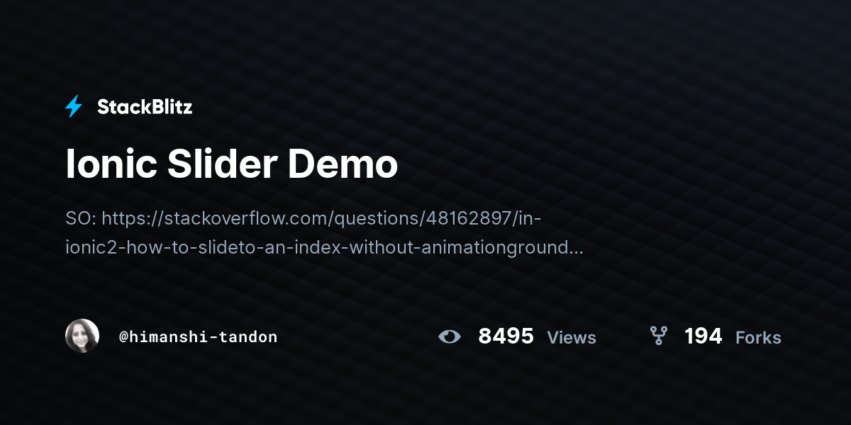 Ionic Slider Demo StackBlitz