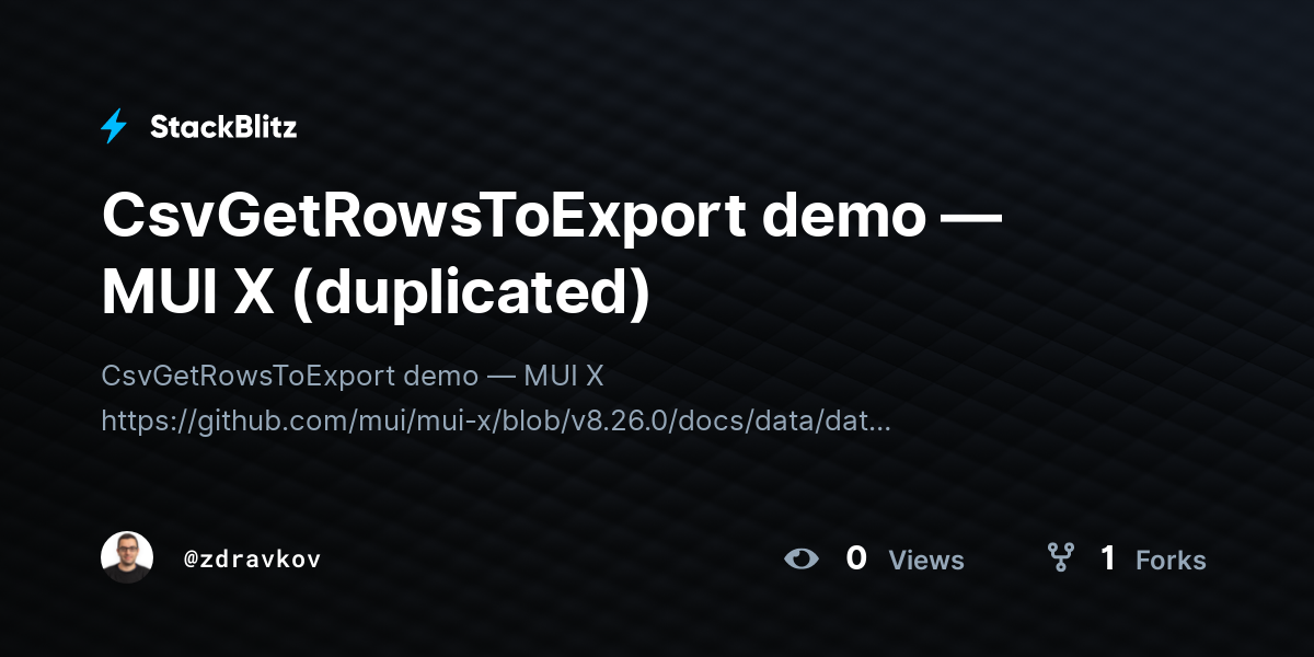CsvGetRowsToExport demo — MUI X (duplicated) - StackBlitz