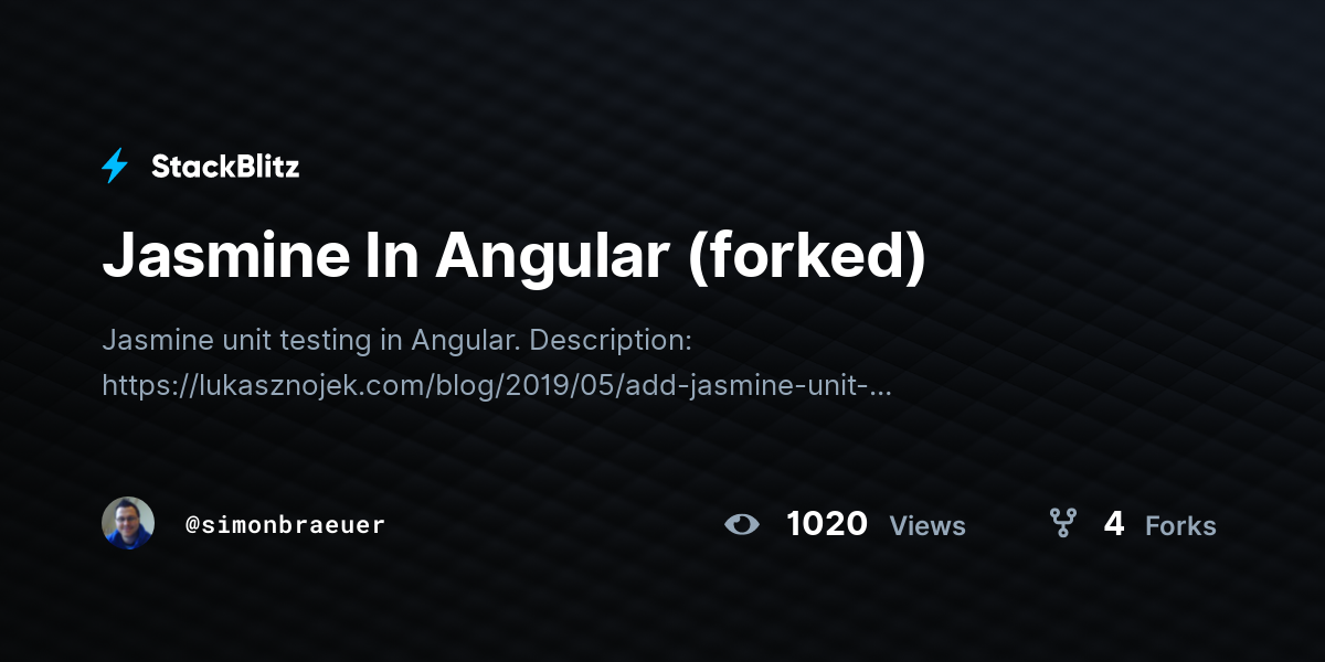 Jasmine In Angular (forked) - StackBlitz