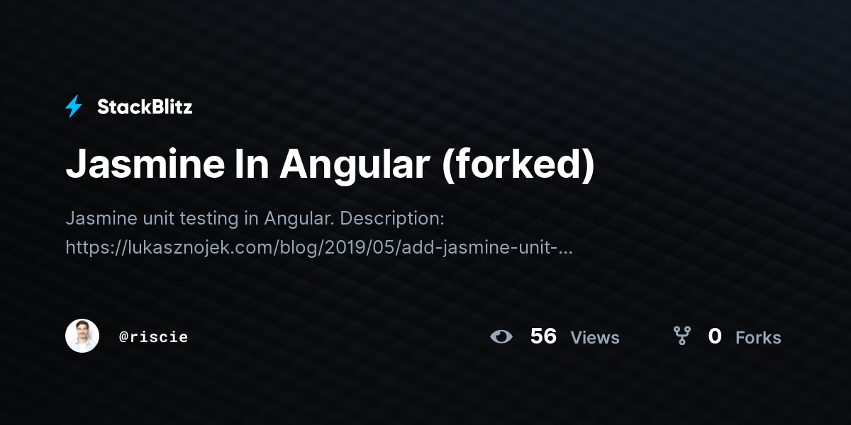 Jasmine In Angular (forked) StackBlitz