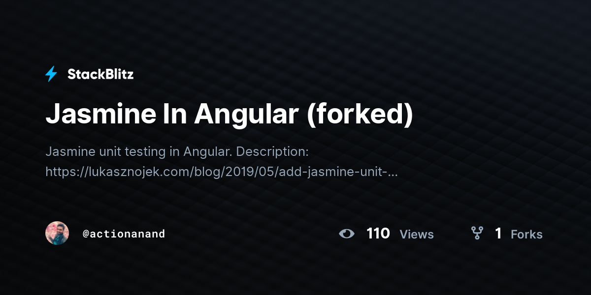 Jasmine In Angular (forked) - StackBlitz