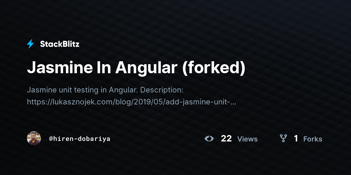 Jasmine In Angular (forked) - StackBlitz
