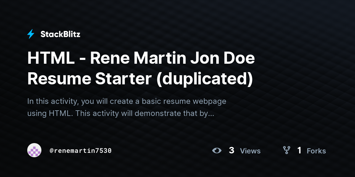 HTML - Rene Martin Jon Doe Resume Starter (duplicated) - StackBlitz