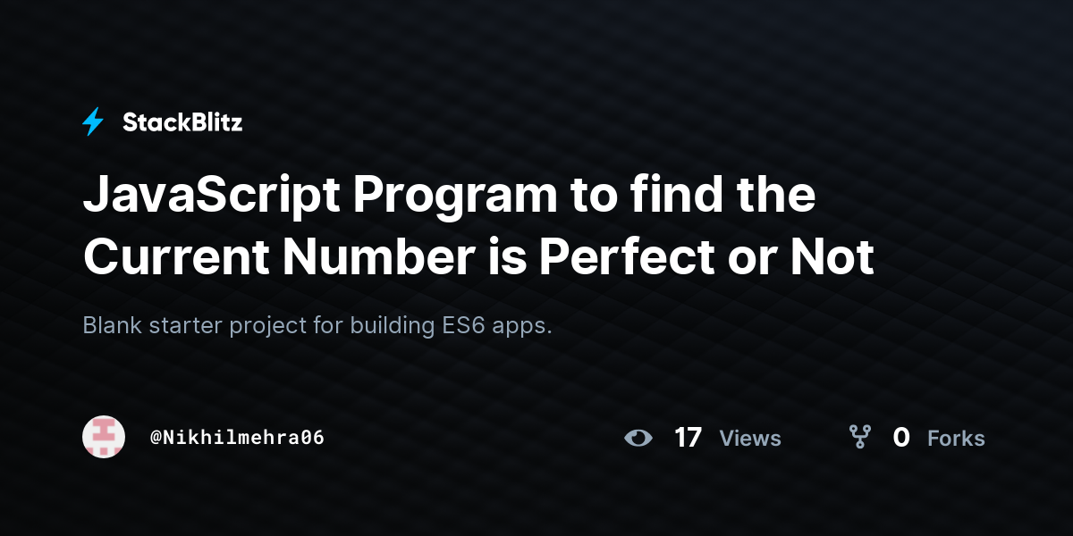 Perfect Number In Javascript