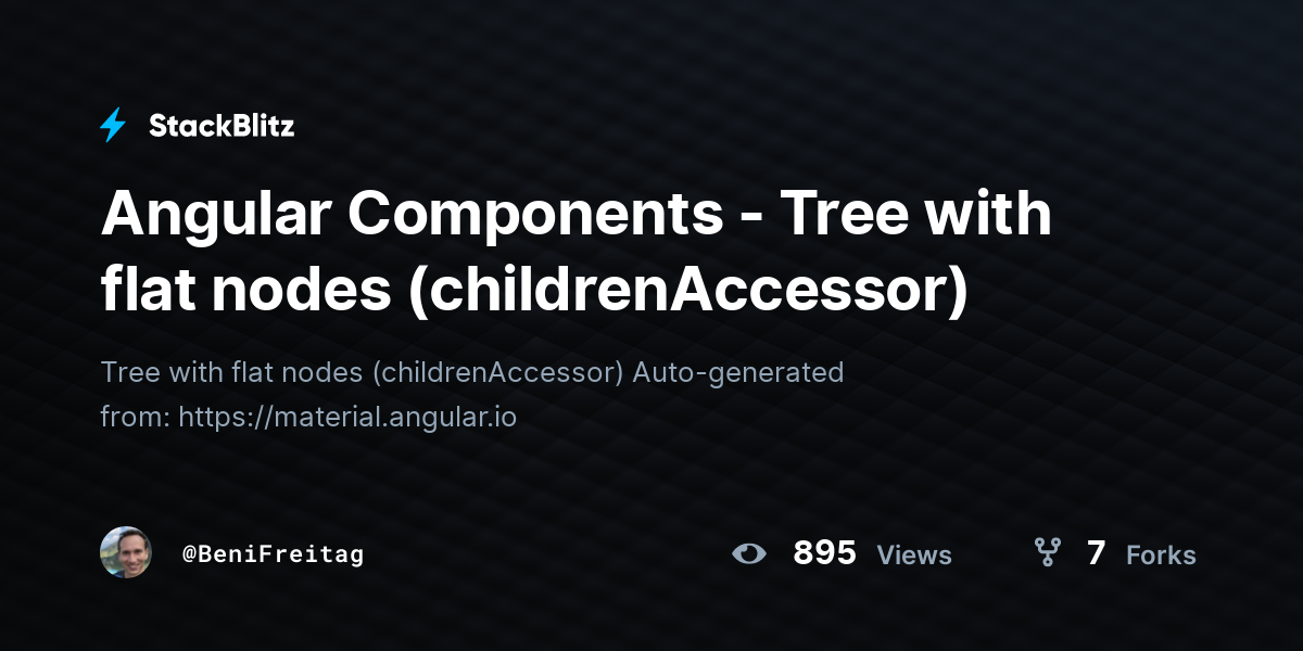 Angular Components - Tree with flat nodes (childrenAccessor) - StackBlitz