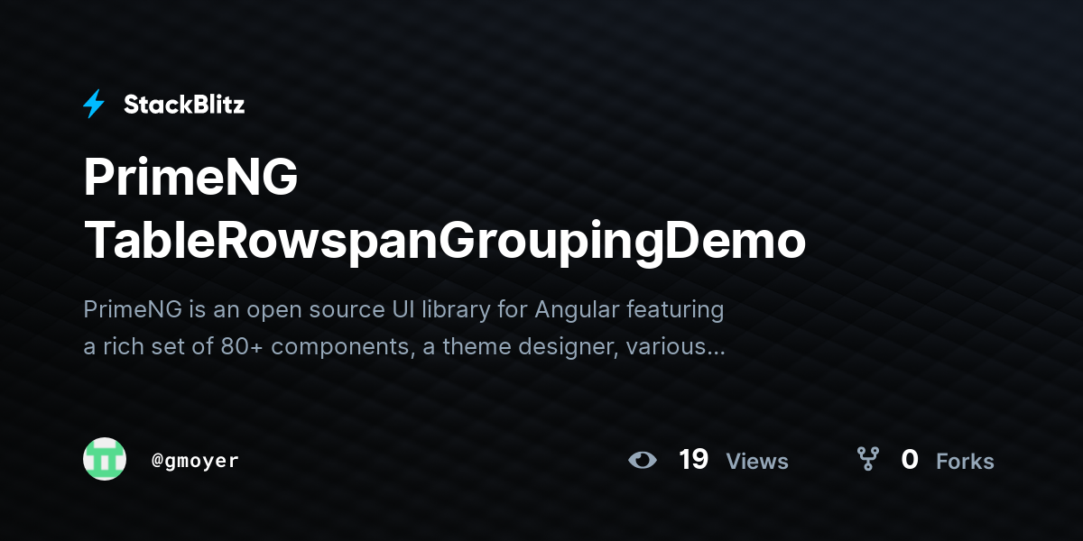 PrimeNG TableRowspanGroupingDemo - StackBlitz