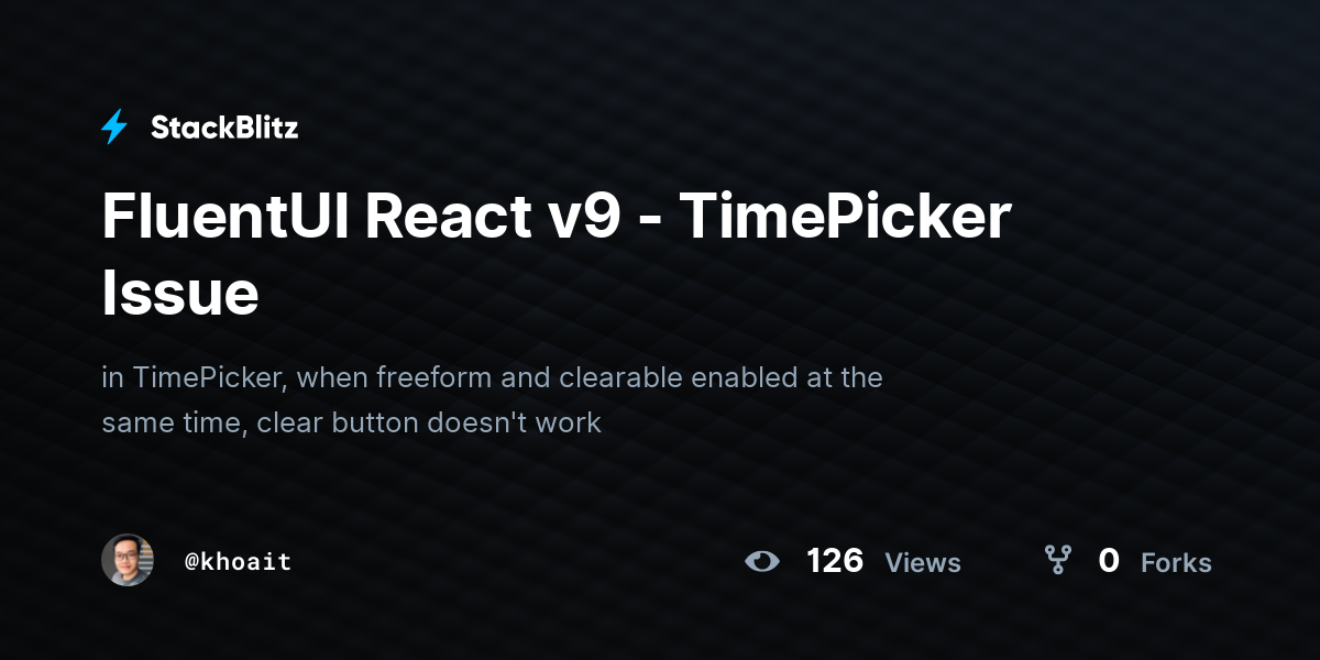 FluentUI React v9 - TimePicker Issue - StackBlitz