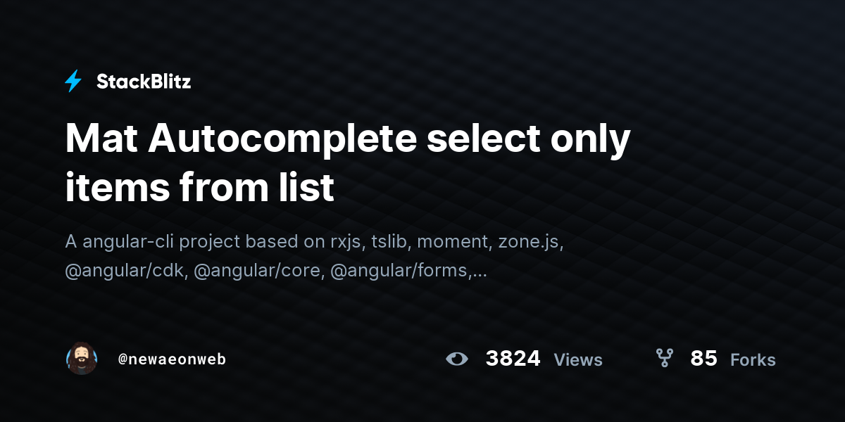 Mat select only items from list StackBlitz