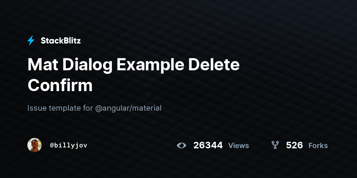 Mat Dialog Example Delete Confirm StackBlitz