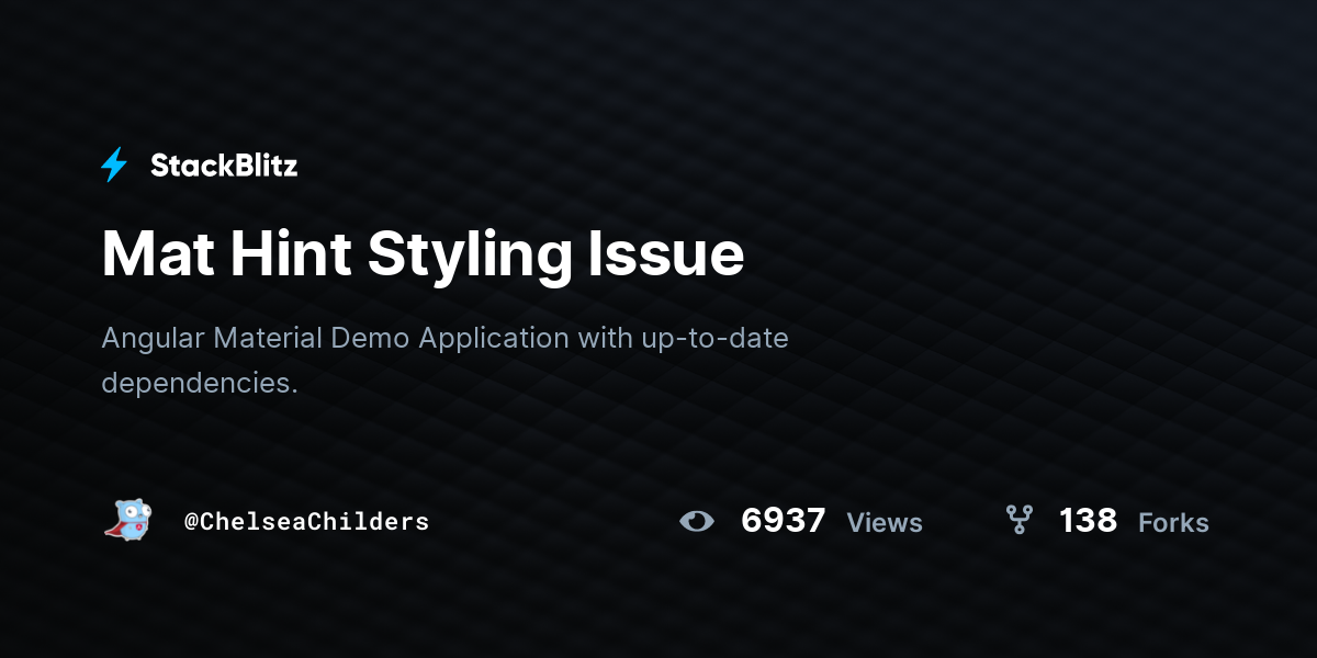 Mat Hint Styling Issue - StackBlitz