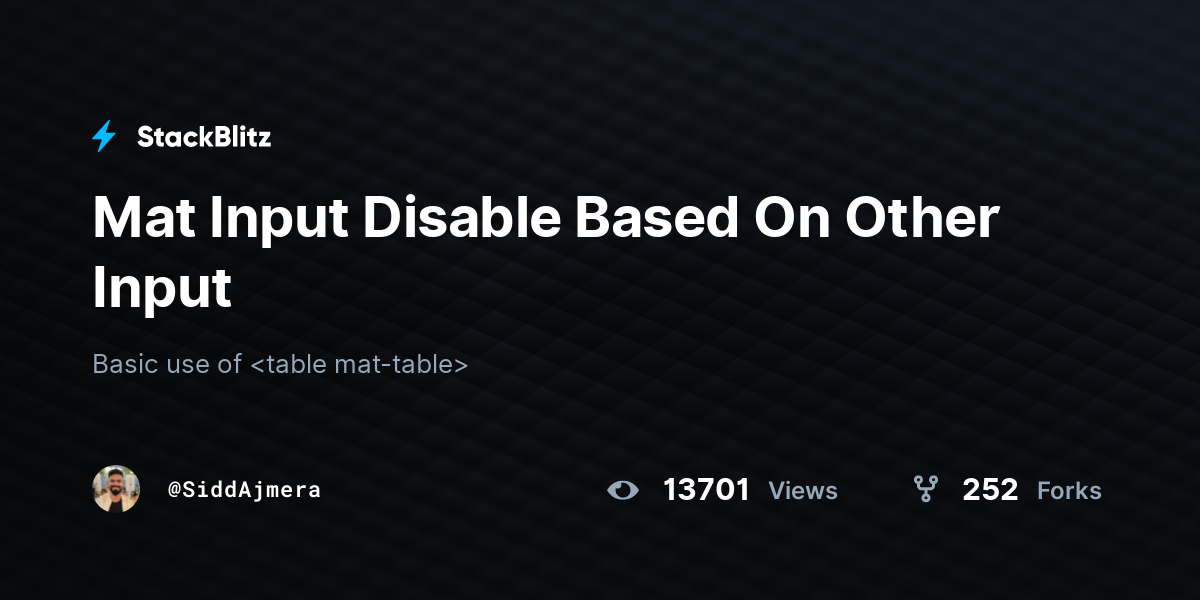 Mat Input Disable Based On Other Input - StackBlitz