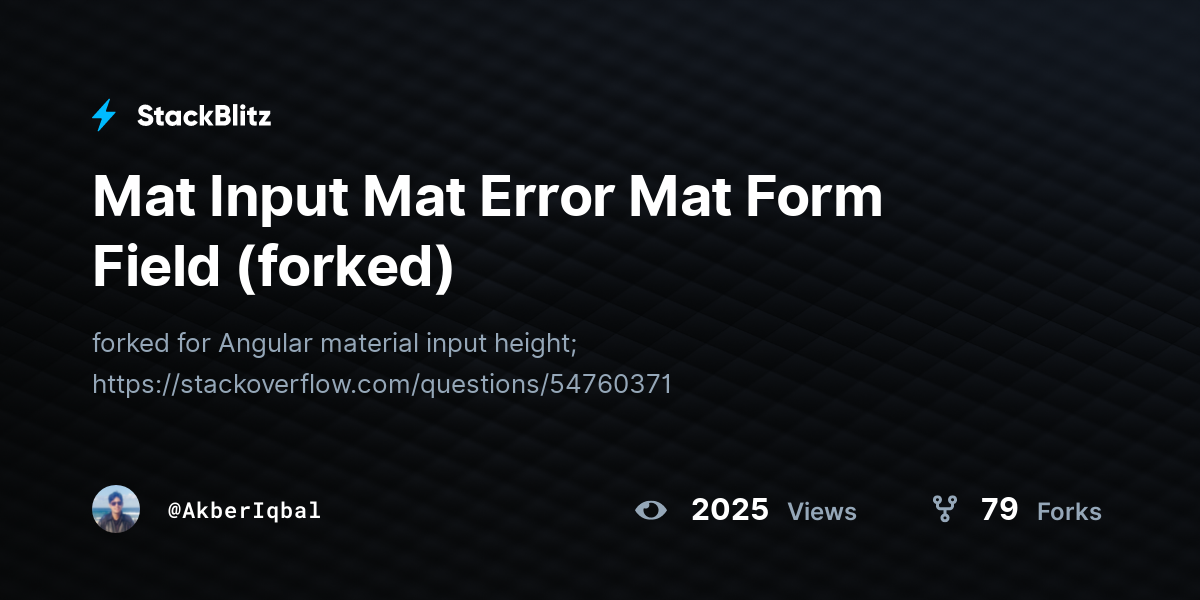 Mat Input Mat Error Mat Form Field (forked) - StackBlitz