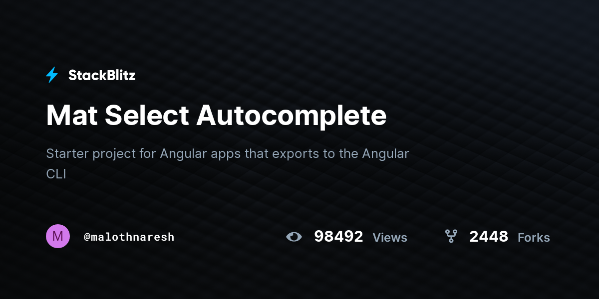 Mat Select StackBlitz