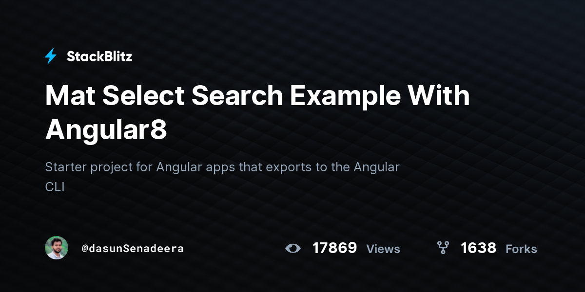 Mat Select Search Example With Angular8 StackBlitz