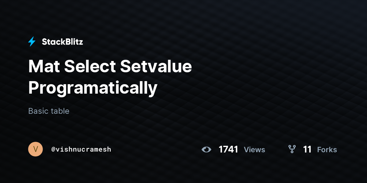 Mat Select Setvalue Programatically - StackBlitz