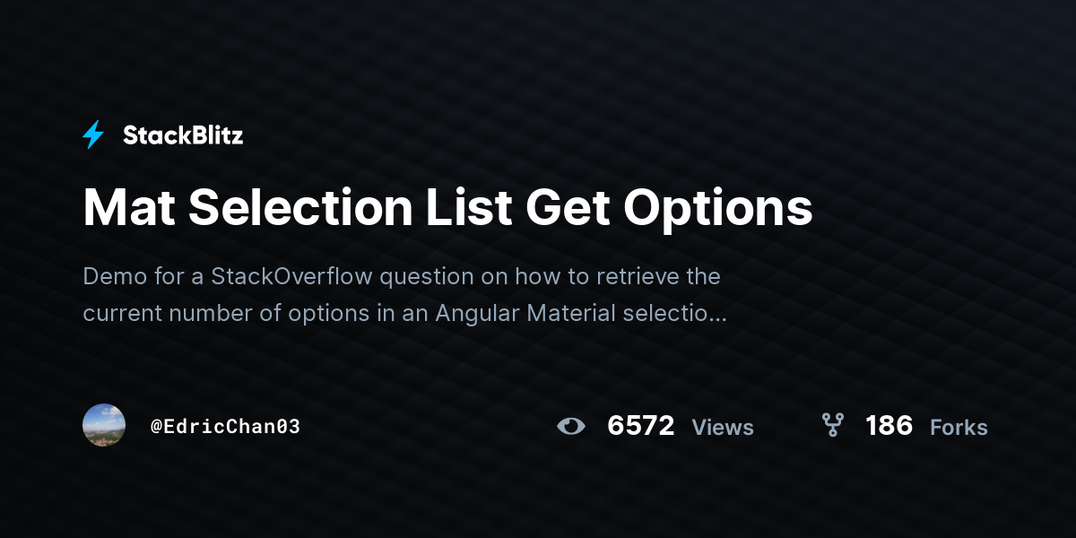 Mat Selection List Get Options StackBlitz