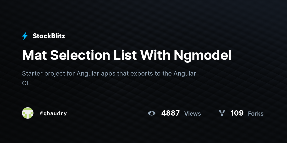 Mat Selection List With Ngmodel StackBlitz