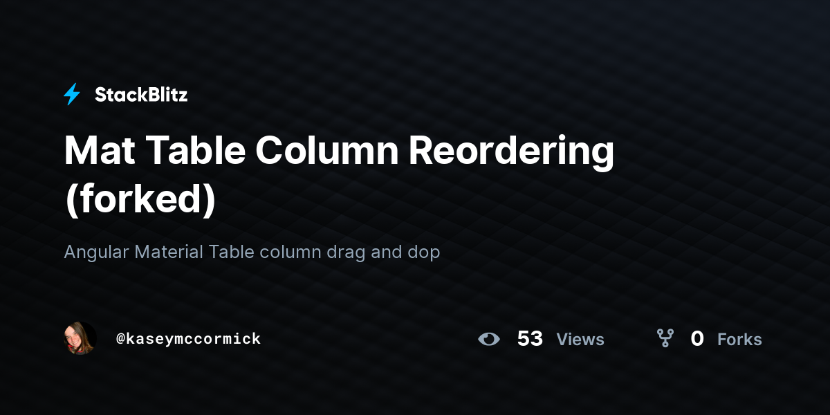 Mat Table Column Reordering (forked) StackBlitz