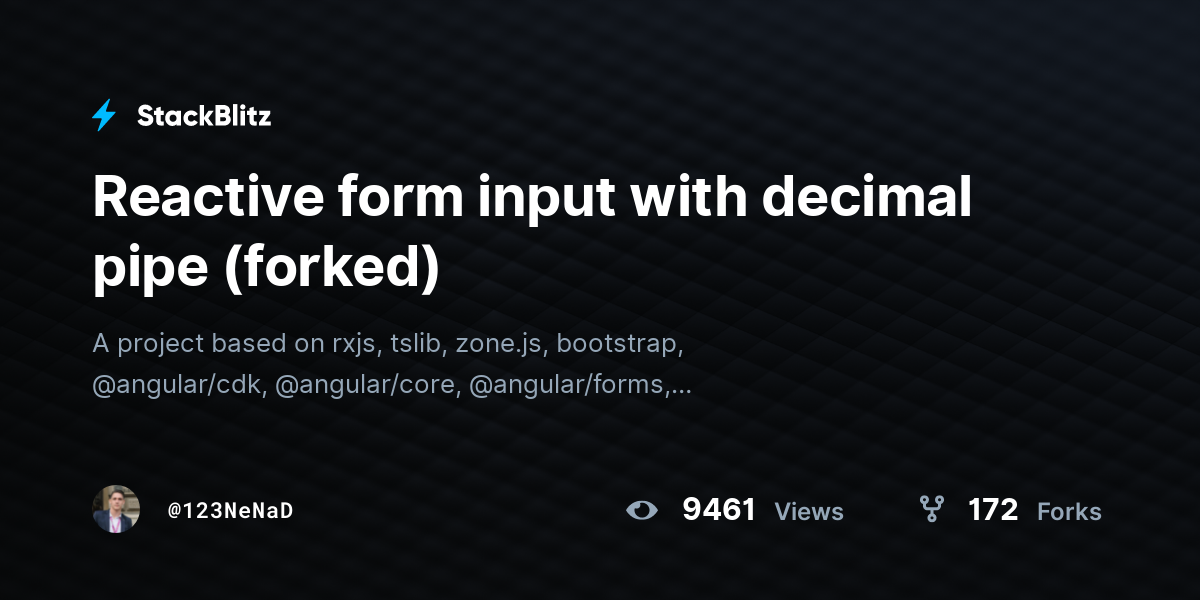 Reactive form input with decimal pipe (forked) StackBlitz