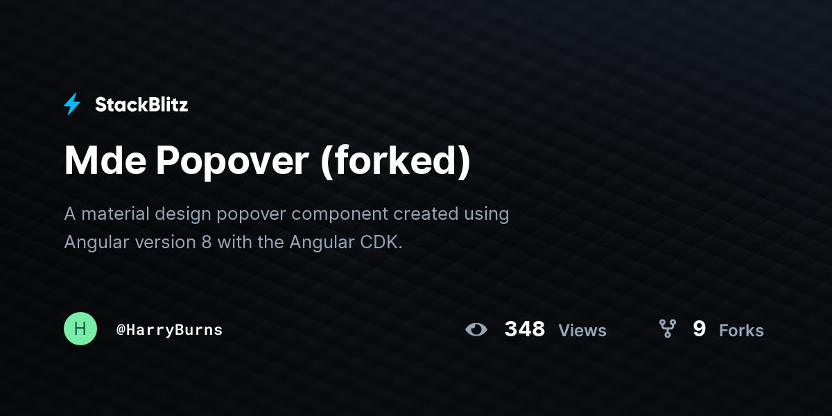 Mde Popover (forked) - StackBlitz