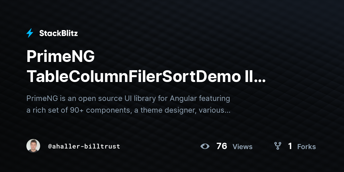 PrimeNG TableColumnFilerSortDemo II (forked) - StackBlitz