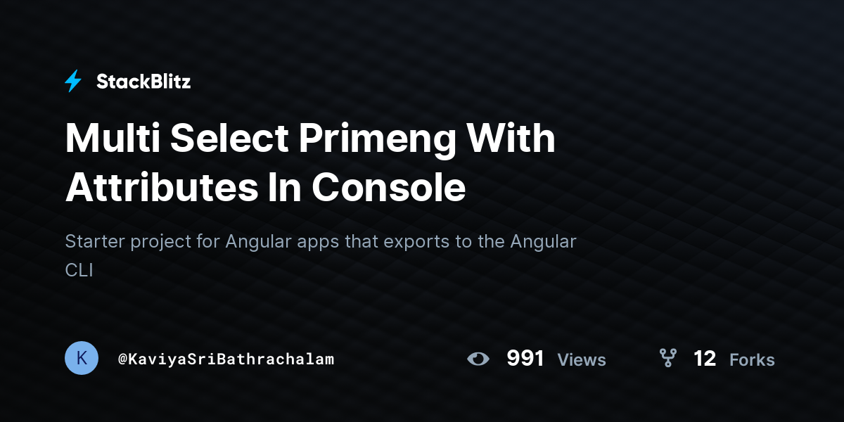 Multi Select Primeng With Attributes In Console - StackBlitz
