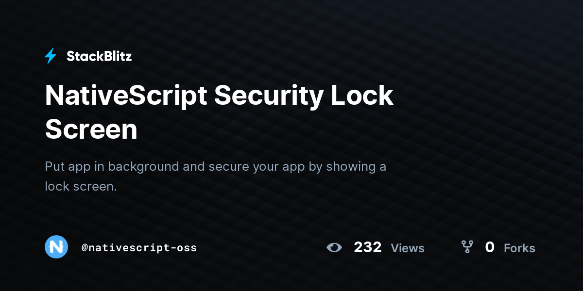 NativeScript Security Lock Screen StackBlitz