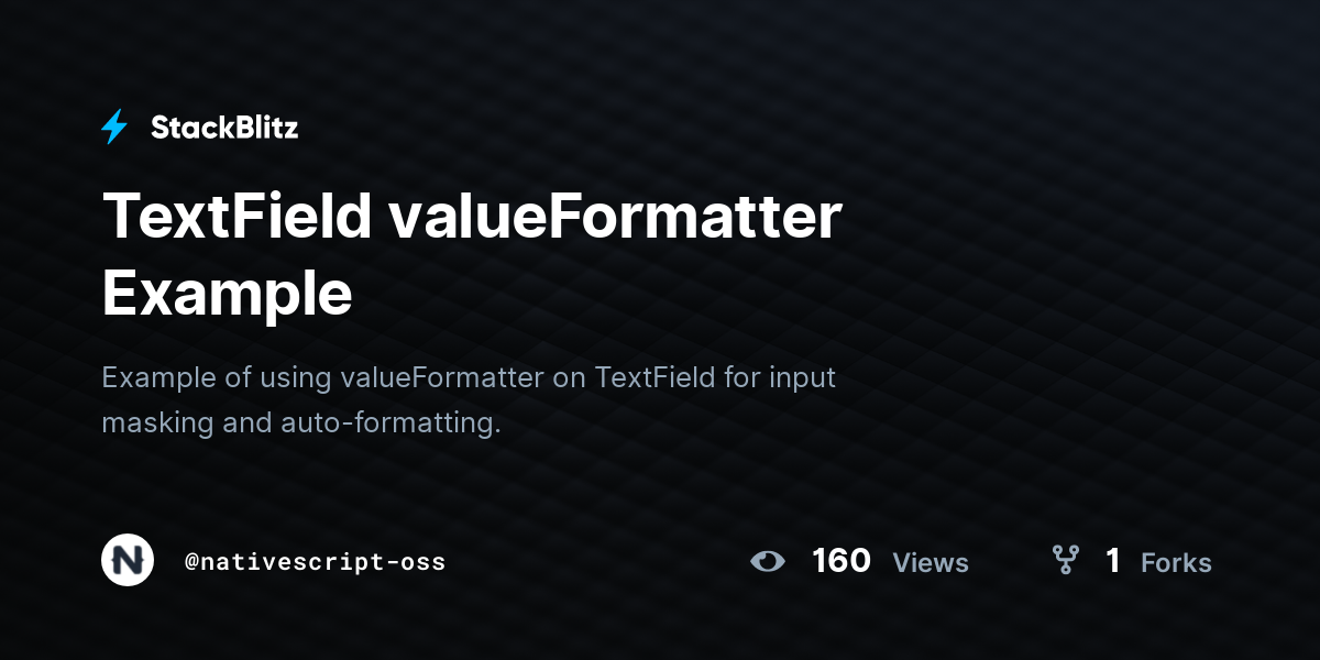 TextField valueFormatter Example - StackBlitz