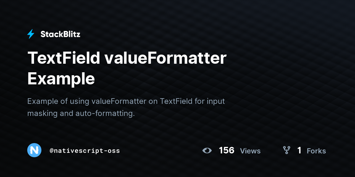 Textfield valueformatter example stackblitz