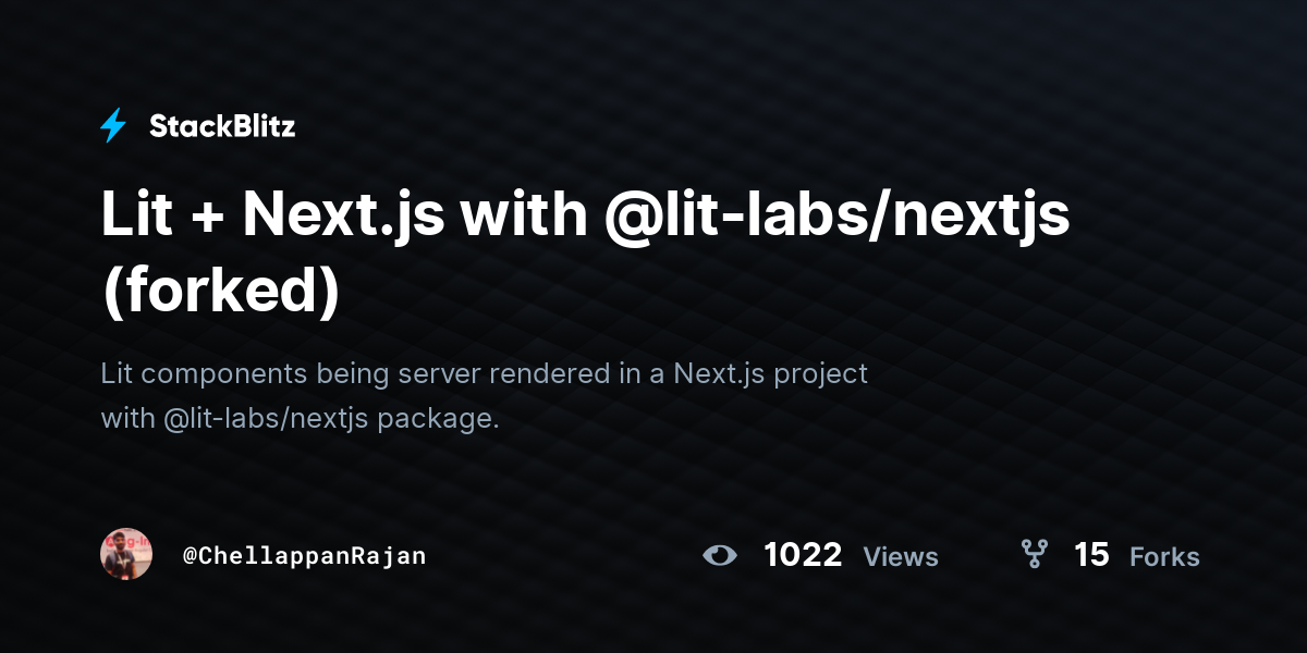 Lit + Next.js with @lit-labs/nextjs (forked) - StackBlitz