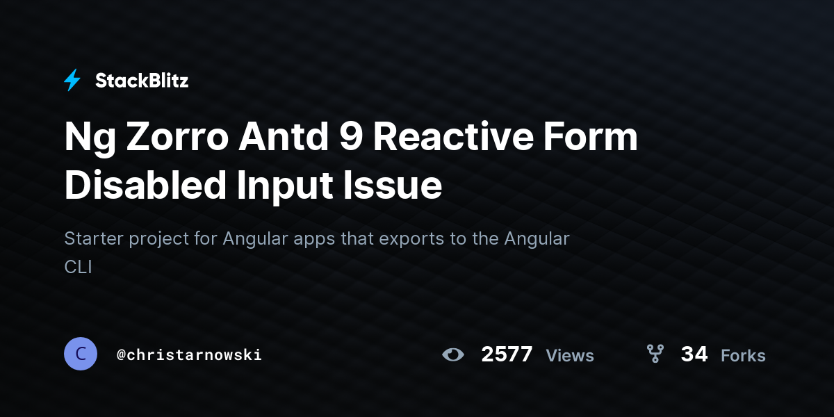 Ng Zorro Antd 9 Reactive Form Disabled Input Issue - StackBlitz