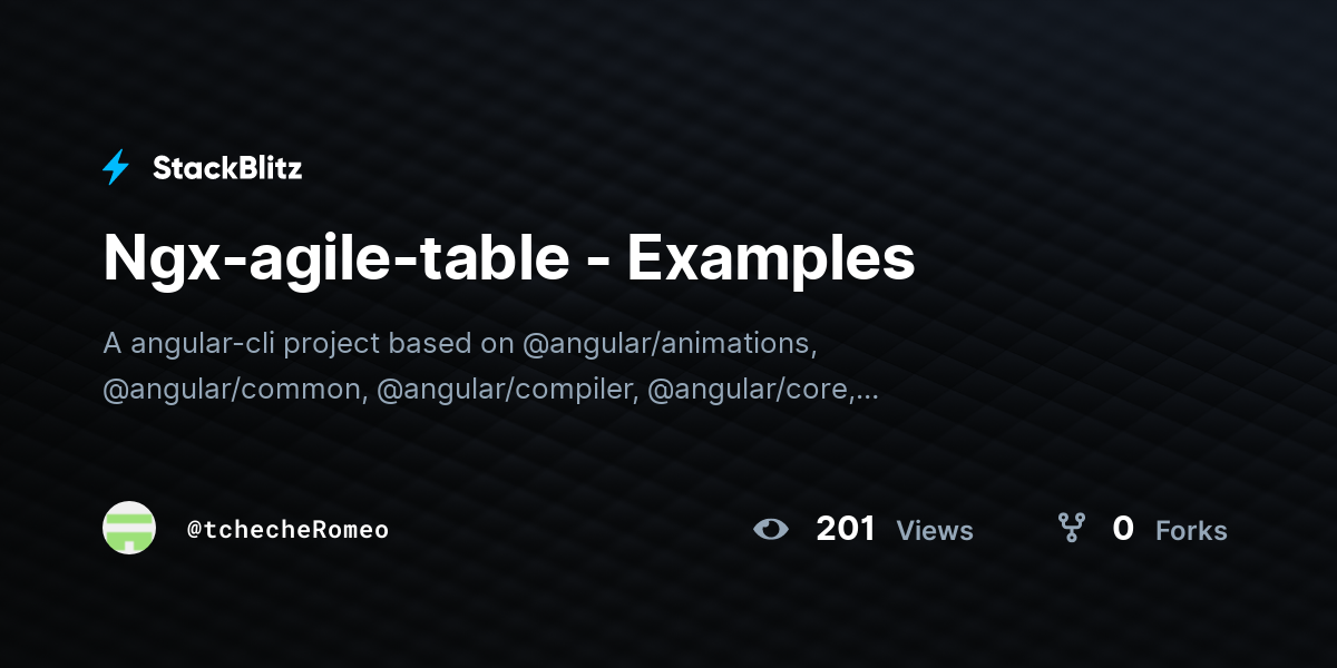 Ngxagiletable Examples StackBlitz