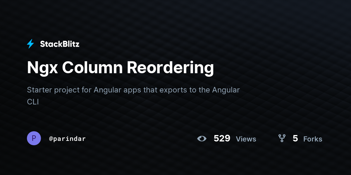 Ngx Column Reordering - StackBlitz
