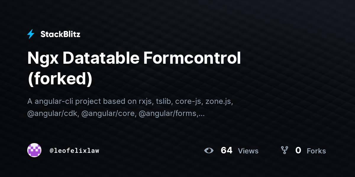 Ngx Datatable Formcontrol (forked) - StackBlitz