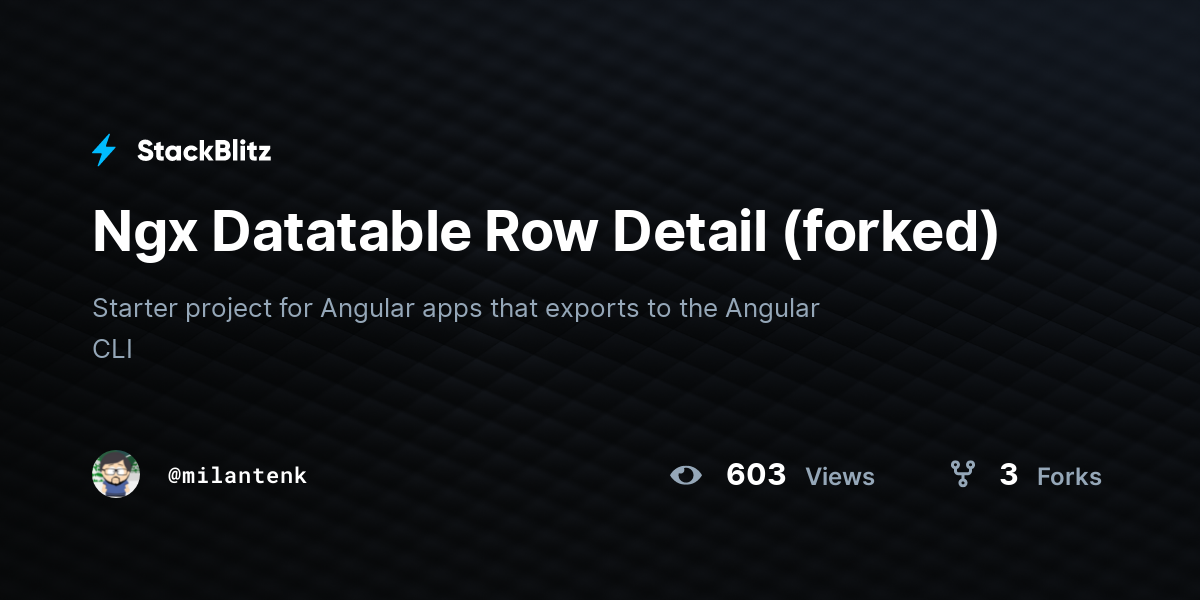 Ngx Datatable Row Detail (forked) - StackBlitz