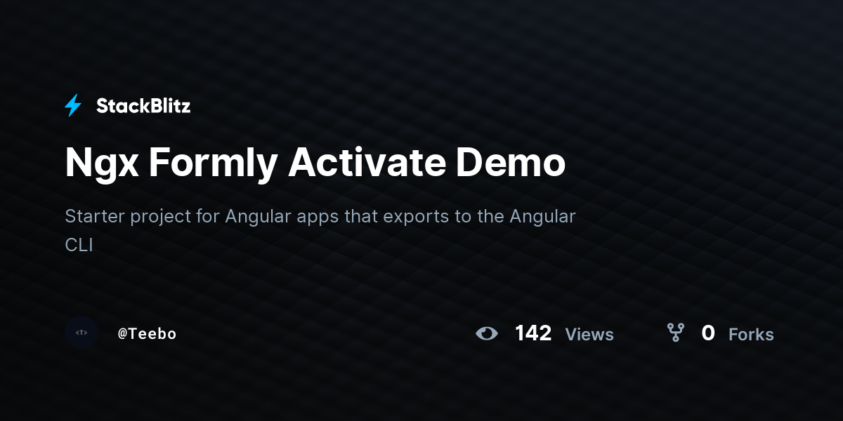 Ngx Formly Activate Demo - StackBlitz