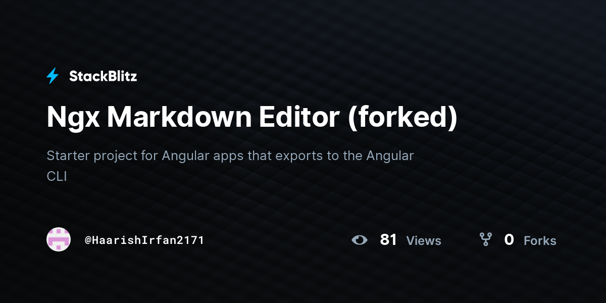 Ngx Markdown Editor (forked) - StackBlitz