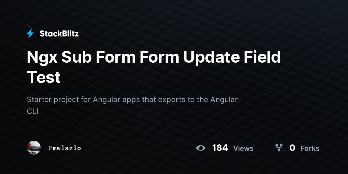 Ngx Sub Form Form Update Field Test - StackBlitz