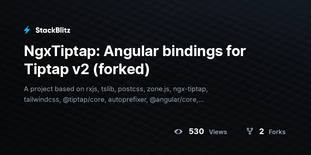 NgxTiptap: Angular bindings for Tiptap v2 (forked) - StackBlitz